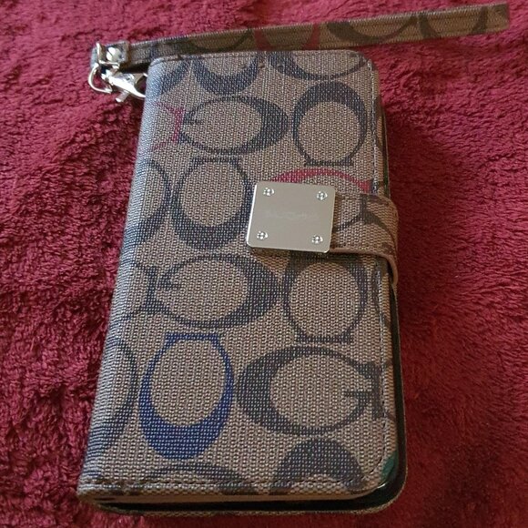 COACH iPhone X XS Folio Case Signature Canvas Wallet Cover Card Slots - Picture 1 of 4